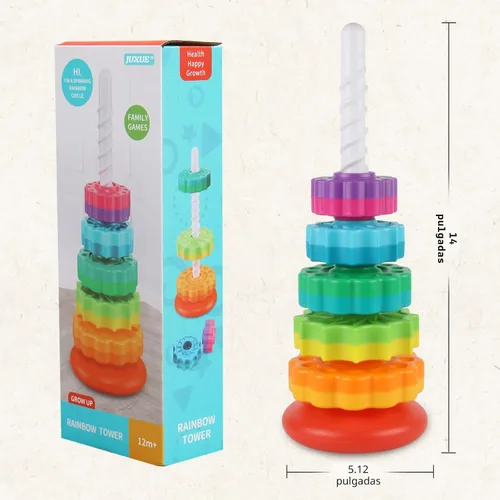 Miniatura 7 de JUXUE Juguetes apilables giratorios para bebés de 1 a 3 años, apilador de anillos de arco iris, juguetes Montessori para bebés de 6 a 12 meses, 1