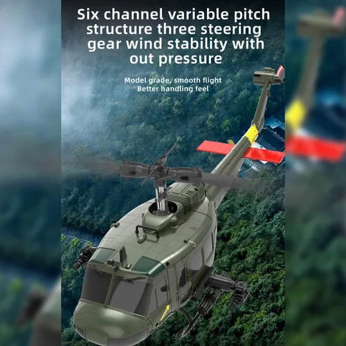 Miniatura 5 de C032 UH-1 Huey Helicóptero RC para adultos, escala 1/48 2.4G 6CH Flybarless Stunt RC Plane giroscopio de 6 ejes posicionamiento de flujo óptico