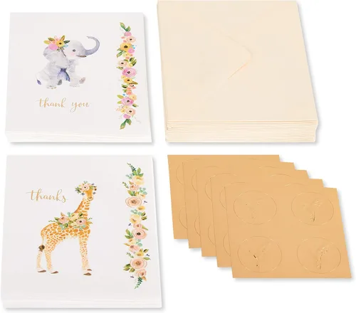 Miniatura 2 de Papyrus Tarjetas de agradecimiento para bebés con sobres, elefante y jirafa (20 unidades)