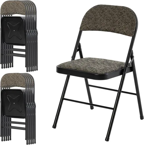 Miniatura 13 de DUMOS Paquete de 12 sillas plegables acolchadas de cuero, asiento comercial apilable portátil para interiores y exteriores con marco de acero, Caqui