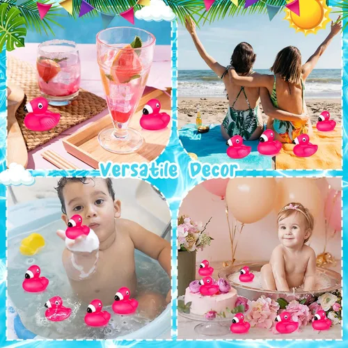 Miniatura 6 de Patos de goma flamencos para niños, 24 juguetes de baño de pato flamenco rosa, lindos patos de goma flotantes chirriantes para baby shower