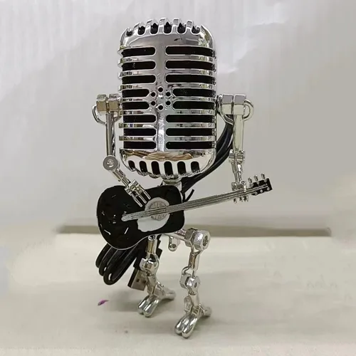 Lámpara de mesa industrial con estatua de robot de micrófono, lámpara de mesa retro de vapor, lámpara de decoración nocturna, lámpara de escritorio