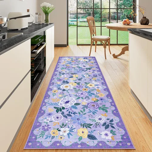 Miniatura 54 de DUKINO Alfombra de área de 6 x 9 pies, alfombra floral para sala de estar, ligera, antideslizante, lavable, alfombra de interior de pelo bajo
