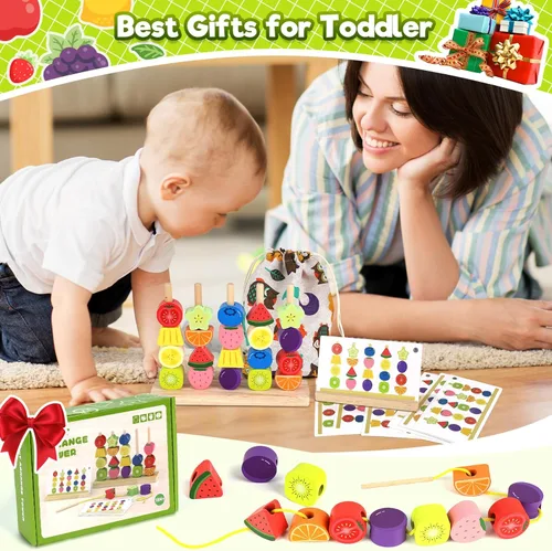 Miniatura 6 de Montessori - Juguetes apilables de cuentas de madera: regalos de cumpleaños para niños y niñas de 2, 3 y 4 años, juego de secuencia para niños