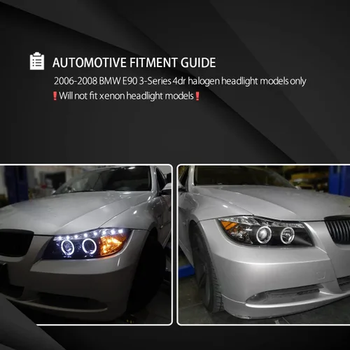 Miniatura 5 de Autozensation Compatible con BMW E90 Serie 3 Sedán de 4 puertas 2006-2008, juego de faros izquierdo + derecho, faros LED + proyectores de cromo