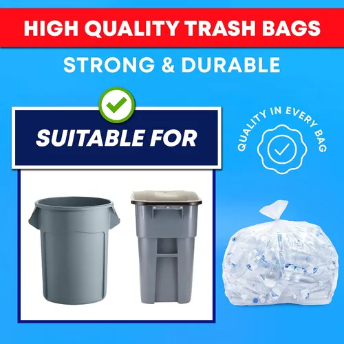 Miniatura 3 de Bolsas de basura transparentes de 65 galones resistentes (MegaPack 50 bolsas con lazos) Bolsas de basura de plástico transparente extra grandes