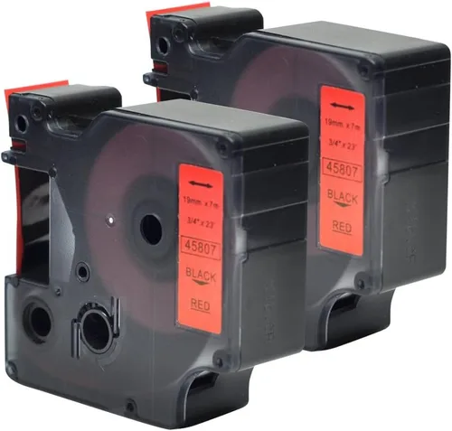 Paquete de 2 cartuchos de etiquetado compatibles con Dymo D1 Tape 45807, negro sobre rojo, compatible con LabelManager 350D 400 500TS (3/4 pulgadas