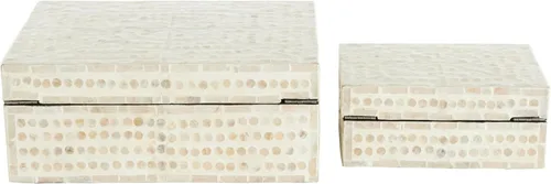 Miniatura 6 de Deco 79 Caja decorativa geométrica hecha a mano con concha de madreperla, mosaico de puntos, caja de almacenamiento para recuerdos, con acentos Crema