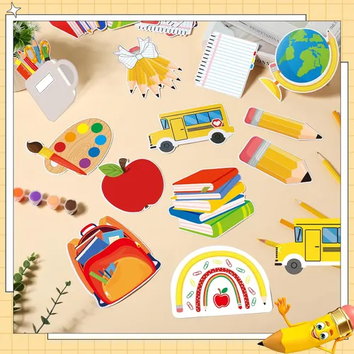 Miniatura 4 de Epakh 36 piezas de decoración de regreso a clases, recortes de autobús escolar para aula, juego de tablón de anuncios para niños y profesores