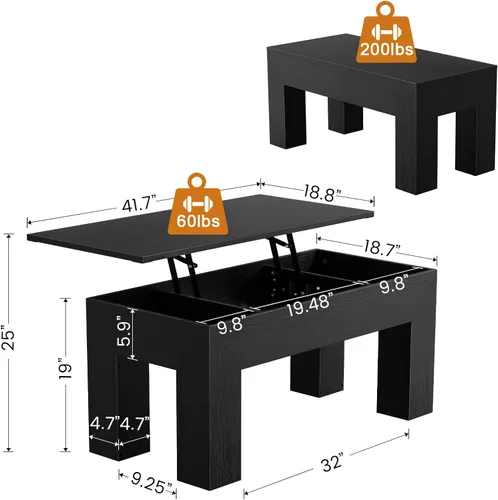Miniatura 2 de FABATO Mesa auxiliar elevable de 41.7 pulgadas, mesa auxiliar rectangular de madera con almacenamiento oculto, mesa central grande de altura
