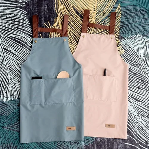 Miniatura 3 de Delantal con babero simple y funcional, unisex, ajustable, resistente a las gotas de agua, con 2 bolsillos, delantal de cocina para chef, delantal