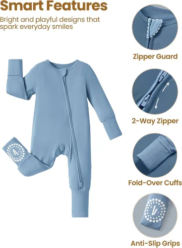 Miniatura 5 de PATPAT Baby Footies - Mameluco de viscosa de bambú para niños y niñas, con cremallera y suela antideslizante, ropa infantil con pies y sin pies