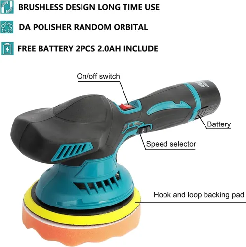 Miniatura 3 de Pulidora inalámbrica para automóvil, kit de pulidores y pulidores portátiles de automóvil de 6 pulgadas con 2 baterías de 2.0 Ah, pulidora de 6