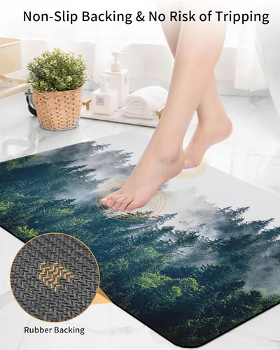 Miniatura 4 de Alfombra de baño Green Forest para bañera, antideslizante, de secado rápido y absorbente, tierra de diatomeas, cocina, ducha, fregadero, lavable