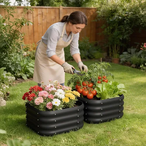 Miniatura 7 de Paquete de 2 camas de jardín elevadas galvanizadas de 2 x 1 pies, cama para macetas al aire libre, jardinera de metal para jardinería y plantación