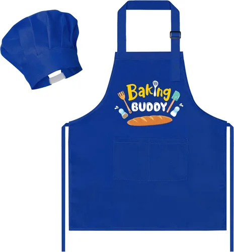Miniatura 43 de R HORSE Juego de delantal y sombrero de chef para niños, 2 piezas, mini parrilla ajustable, delantal de cocina para niños, juego de rol, juguete