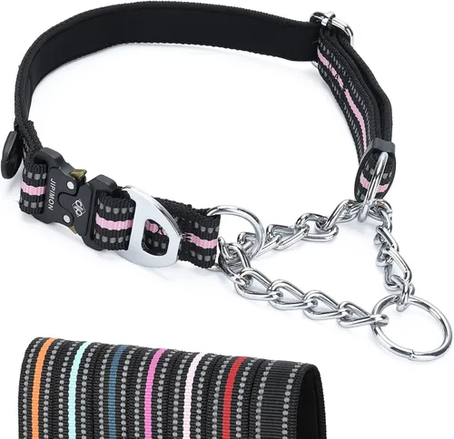 Miniatura 11 de Collar Martingala para perros, cadena reflectante de acero inoxidable, collar martingala ajustable de seguridad para perros pequeños, medianos y Rojo