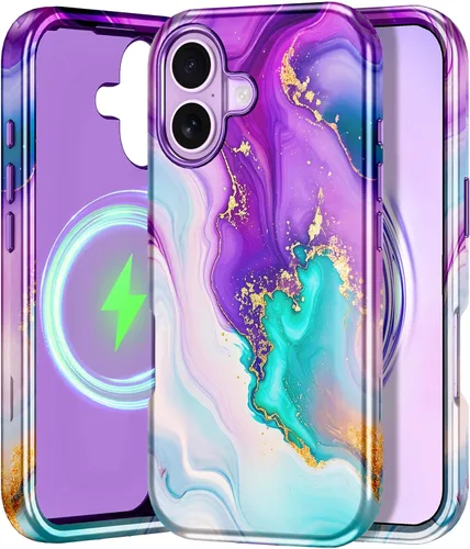 Miniatura 14 de CASEFIV Funda compatible con iPhone 11, patrón de mármol 3 en 1, resistente a prueba de golpes y caídas, cuerpo completo, policarbonato duro