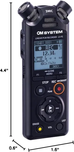 Miniatura 7 de OM SYSTEM Olympus LS-P5 - Grabadora PCM con 3 micrófonos tresmic, Bluetooth, modo de micrófono USB compuesto, sonido de alta resolución, filtro