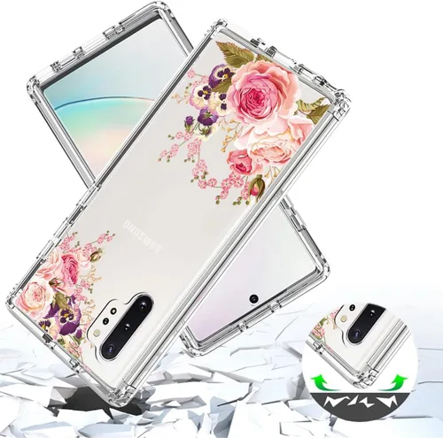 Miniatura 7 de Funda para Galaxy Note 10 Plu/Note 10+ 5G SM-N975U con protector de pantalla de vidrio templado, carcasa rígida de diseño floral de cuerpo completo