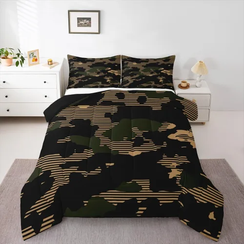 Miniatura 14 de Erosebridal Juego de edredón a rayas azules, juego de ropa de cama tamaño King, juego de ropa de cama moderno minimalista y colecciones con temática