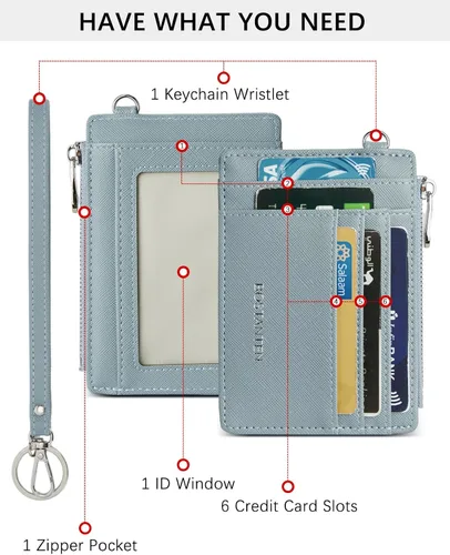 Miniatura 2 de BOSTANTEN Cartera pequeña para mujer, RFID, de piel, con bolsillo de cremallera, Azul