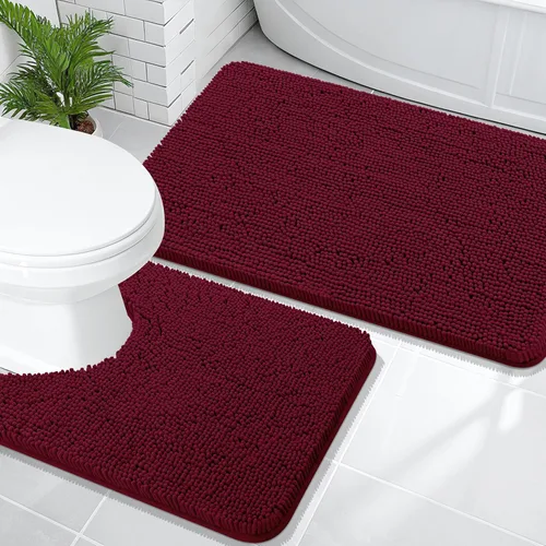Miniatura 138 de OLANLY Juego de alfombras de baño de 2 piezas, alfombras de baño de chenilla suave y absorbente y alfombra de contorno en forma de U para inodoro