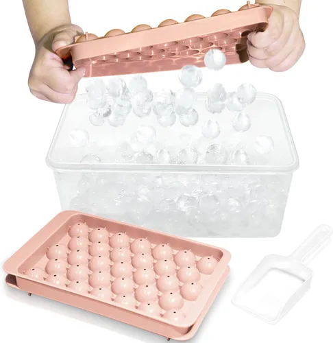 WIBIMEN Bandeja para cubitos de hielo con tapa y contenedor, bandejas de hielo redondas para congelador con tapa, bandejas para cubitos de hielo Rosa