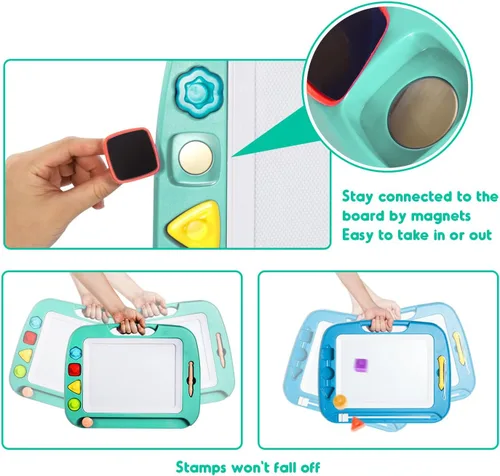 Miniatura 3 de SGILE -Pizarra magnética para dibujar grande de 4 colores y con 4 sellos, juguete para aprendizaje, regalo para niños mayores de 36 meses, 16x13
