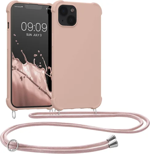 Miniatura 9 de kwmobile Funda cruzada compatible con Apple iPhone 13, funda de silicona TPU con correa, color violeta burdeos