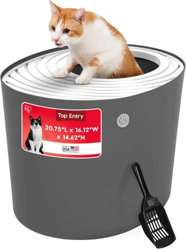 Miniatura 9 de IRIS USA - Caja de arena higiénica para gatos con entrada superior y pala de arena Blanco/Beige