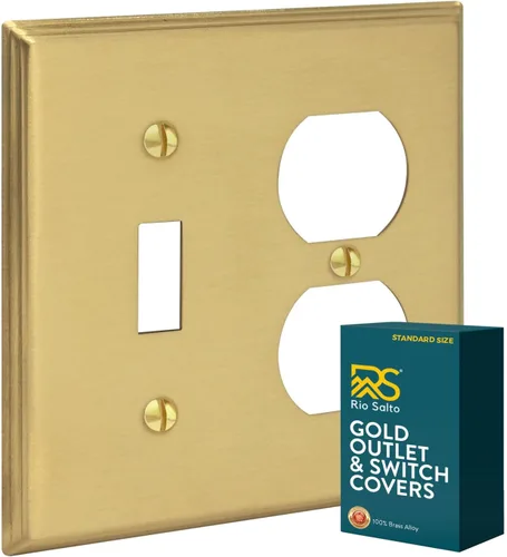 Rio Salto BRASS - Combo de placa de pared dúplex de latón cepillado dorado para receptáculos, cubiertas de tomacorrientes, placa de cubierta de