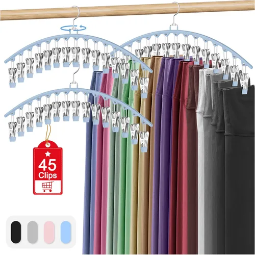 Miniatura 8 de Paquete de 3 organizadores de leggings para colgar en el armario, perchas para pantalones con clips con capacidad para 45 leggings, pantalones Negro