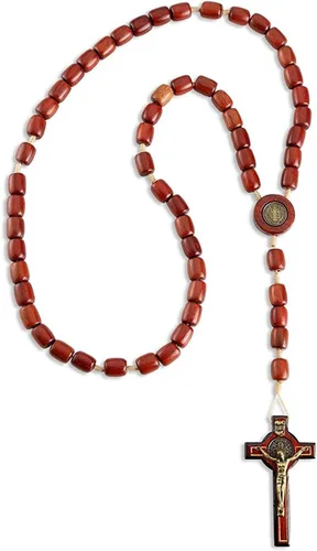 Catholica Shop Rosario de cuentas de madera de San Benito para hombres y mujeres con crucifijo y medalla de San Benito. Hecho en Brasil