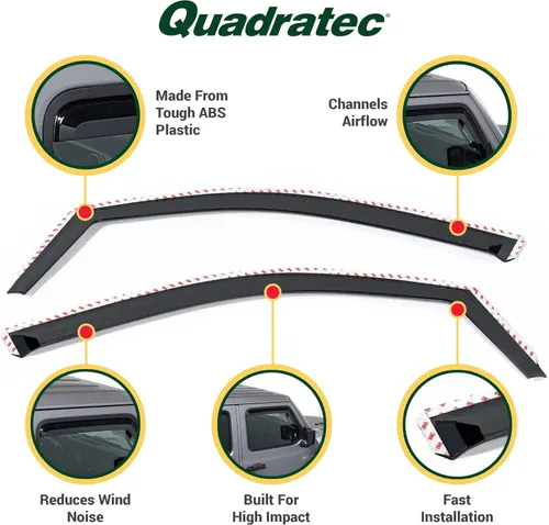 Miniatura 4 de Quadratec Viseras tintadas para ventana, solo delanteras, se adapta a Jeep Wrangler JL y Gladiator JT 2018-2023, tinte negro ahumado, mantiene fuera