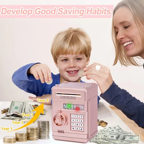 Miniatura 2 de Refasy Alcancía para dinero en efectivo, cajero automático, banco electrónico de monedas para niños de 3 a 12 años, caja de ahorro de dinero, mini