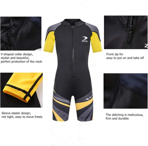 Miniatura 5 de ZCCO Traje de neopreno corto de neopreno de 0.098 pulgadas de una pieza para niños y niñas, ideal para nadar, surfear y bucear deportes acuáticos