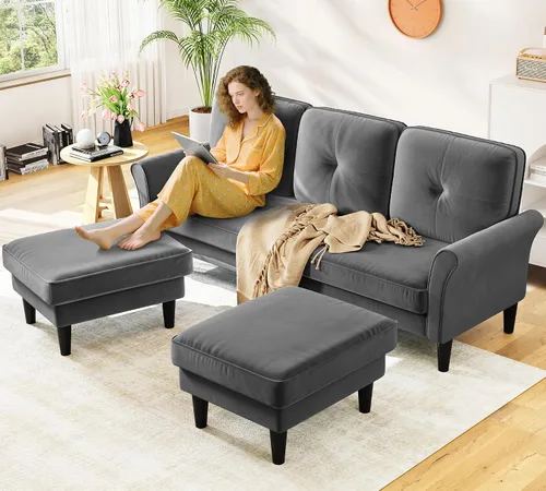 Miniatura 16 de Sofá biplaza de 69 pulgadas, sofás pequeños de terciopelo para espacios pequeños, sofás de dos plazas con 2 almohadas, sofás de dos plazas