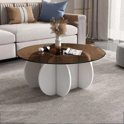 Miniatura 24 de HM&DX Mesa auxiliar redonda de cristal, base de madera maciza y parte superior de vidrio templado transparente, mesa auxiliar de café, mesa central