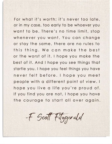 F Scott Fitzgerald Quotes - "For What It's Worth" - Imagen inspiradora de arte de pared, decoración de pared para sala de estar, decoración floral