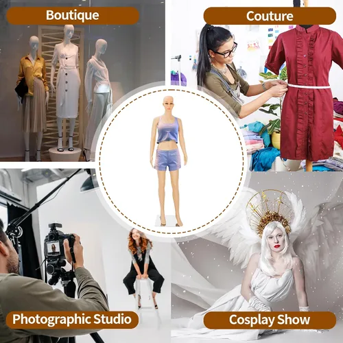 Miniatura 7 de HomGarden Maniquí femenino maniquí cuerpo completo vestido forma, 69" maniquí ajustable soporte costura vestido modelo pantalla cabeza gira vestido