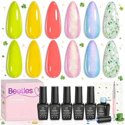 Miniatura 30 de Beetles - Juego de esmaltes de uñas de gel para boda, 6 colores, color nude, rosa, malva, blanco, con brillantina, para remojar con luz UV LED, arte