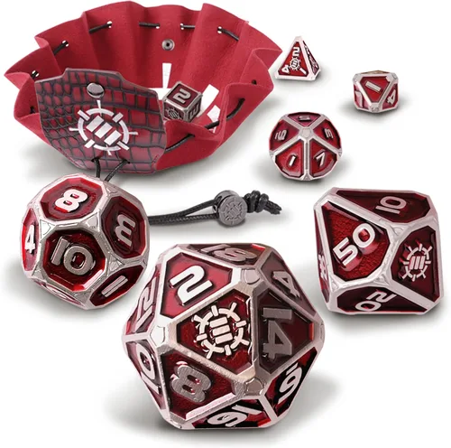 Miniatura 10 de ENHANCE DND - Juego de dados de metal, 7 dados poliédricos con estuche de almacenamiento y bolsa con cordón, juego de metal sólido para Calabozos