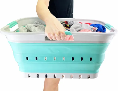 Miniatura 8 de SAMMART Cesta plegable de plástico para la ropa sucia de 42 litros (11 galones) - Contenedor/organizador plegable - Tina de lavado portátil - Cesta