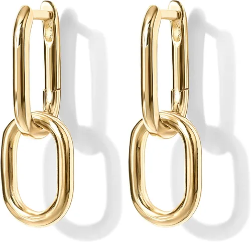 Miniatura 3 de PAVOI 14K Gold Convertible Link Earrings for Women Paperclip Link Chain Earrings Drop Dangle Earrings
