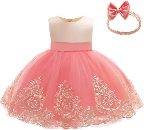 Miniatura 2 de CMMCHAAH - Vestidos de fiesta y concurso, con encaje y bordado, con lazo, tutú y diadema, para bebés y niñas, tallas 0-6T