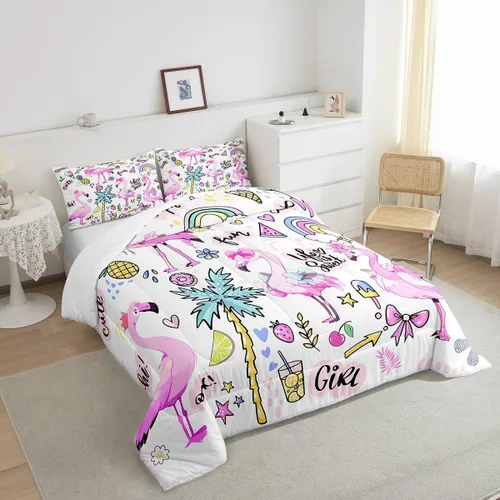 Miniatura 4 de Erosebridal Juego de ropa de cama de flamenco rosa para niñas y mujeres, lindo juego de edredón de flamenco de animales, tamaño individual
