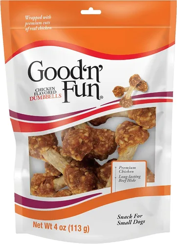 Good 'n' Fun Mancuernas con sabor a pollo, 4 onzas, aperitivos de cuero crudo para perros pequeños
