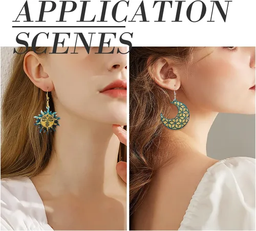 Miniatura 4 de Pandahall - 5 moldes de resina de silicona para aretes, luna creciente, luna, estrella, resina epoxi, joyería con ganchos para aretes y anillo