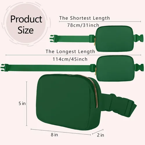 Miniatura 5 de VOROLO Riñonera para mujeres y hombres, bolsa cruzada, bolsa de cinturón con correa ajustable, Verde profundo, 8 x 2 x 5,5 pulg.